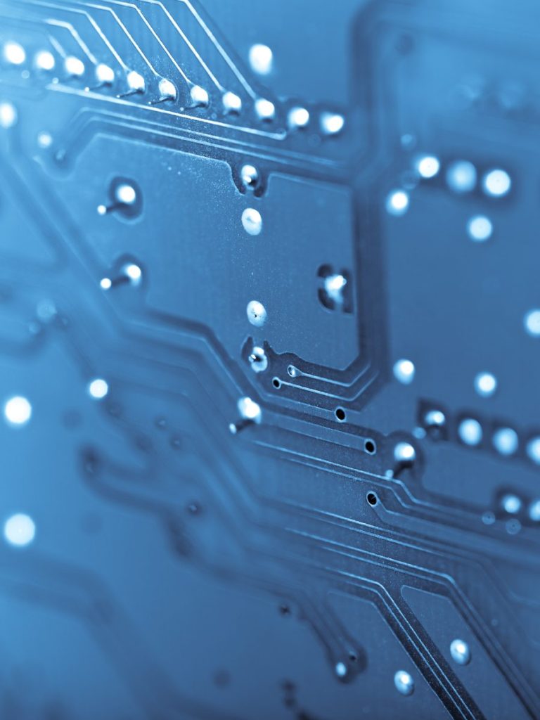 An extreme close-up of a printed circuit board
